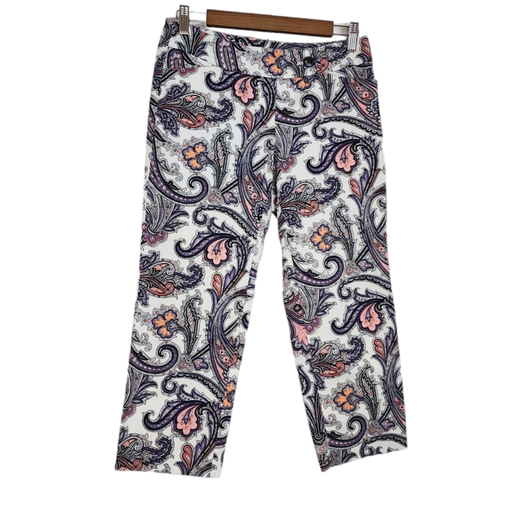 Ann Taylor Paisley Print Zipper & Button Closure Pockets  Crop Pants Size 0